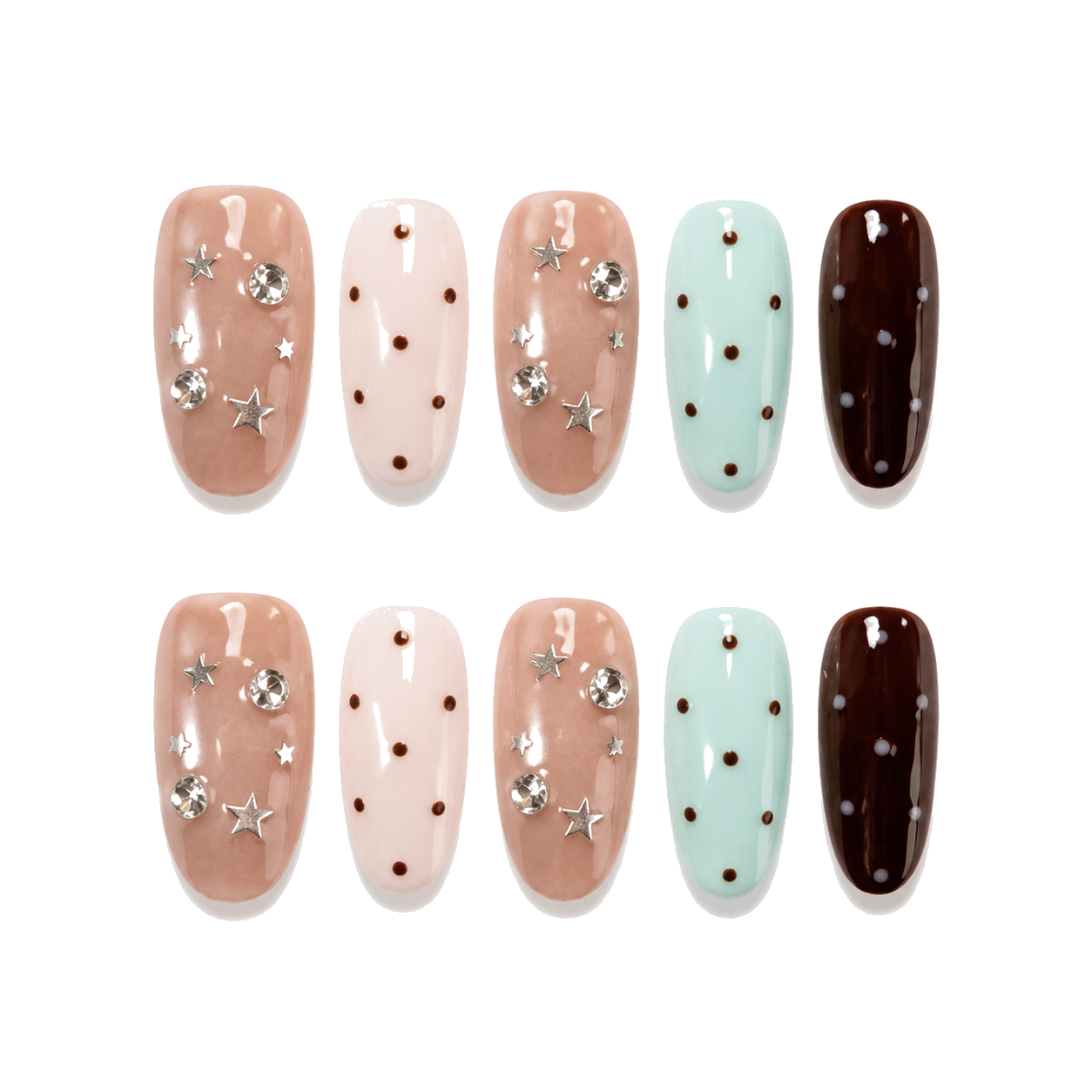 F-003-E Handmade French Medium Almond Press-On Nails - White background 45-degree side view - UB2 BEAUTY