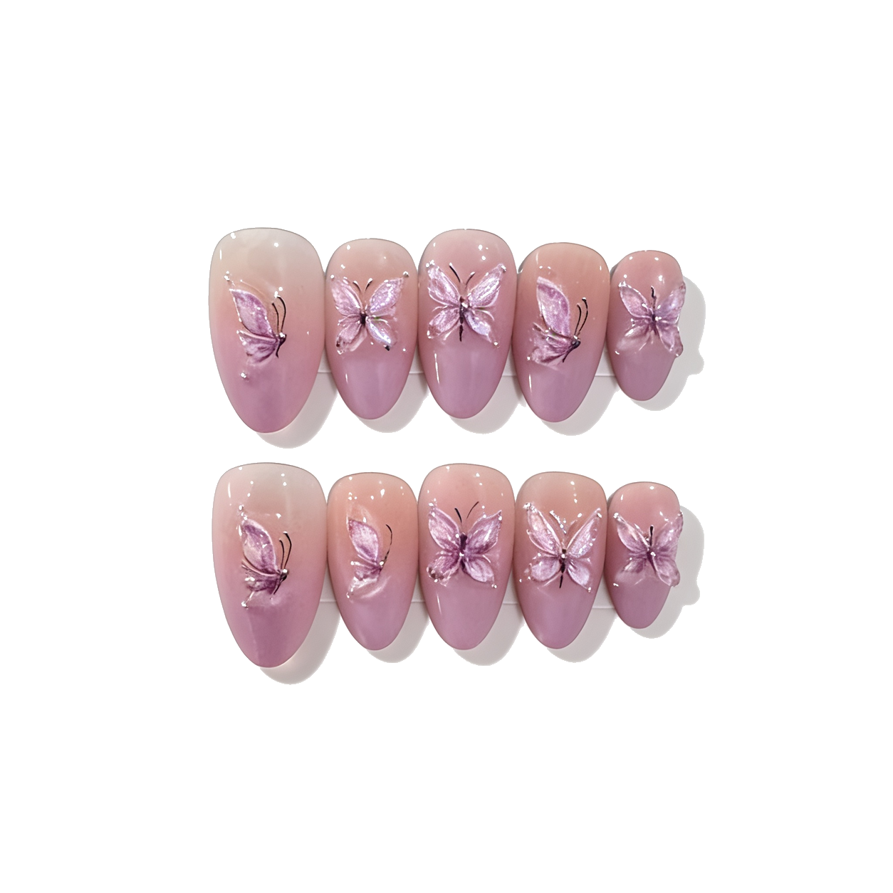 H-001-D Handmade Floral Medium Square Press-On Nails - White background front view - UB2 BEAUTY