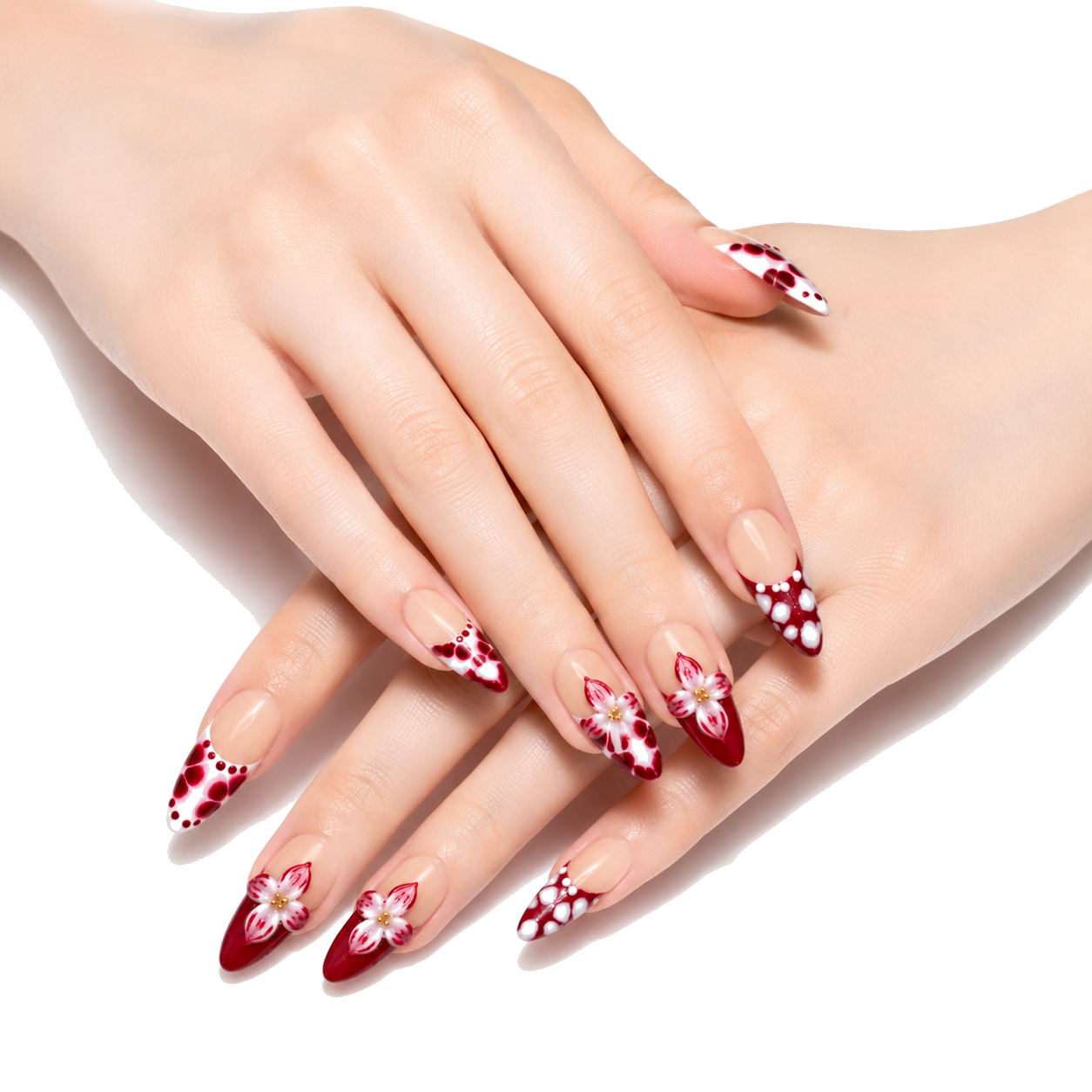 L-001-E Handmade Nude Medium Almond Press-On Nails - White background front view - UB2 BEAUTY