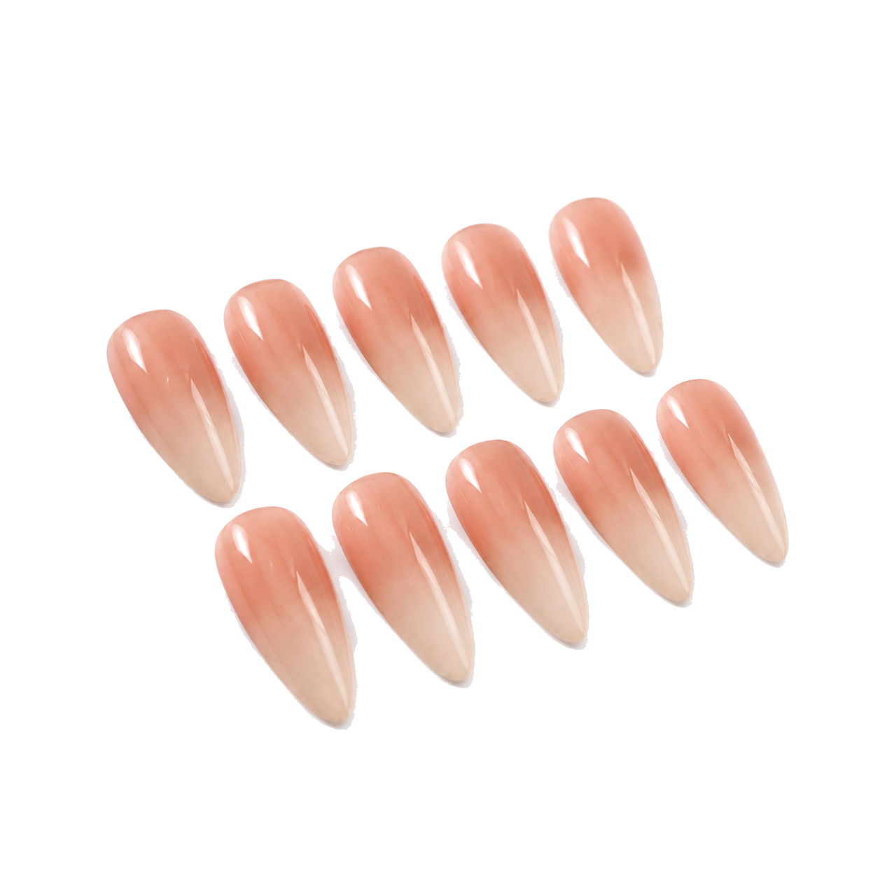 L-002-F Handmade Nude Medium Pointed Oval Press-On Nails - White background 45-degree side view - UB2 BEAUTY