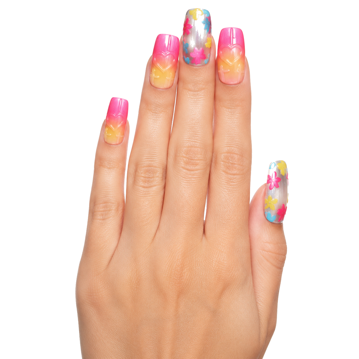 M-003-B Handmade Cat Eye Short Squoval Press-On Nails - White background two-hand styling view - UB2 BEAUTY