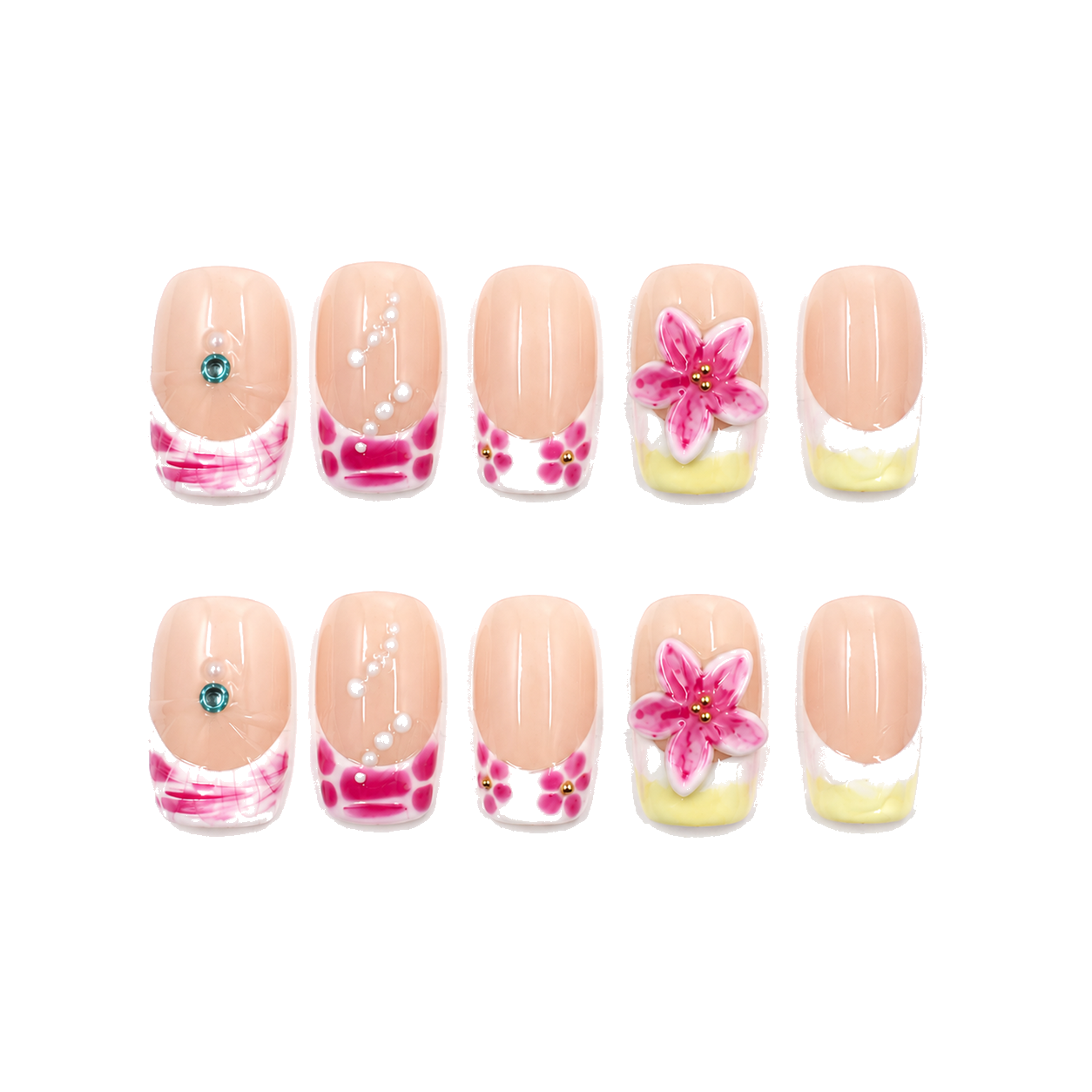 M-005-B Handmade Cat Eye Short Squoval Press-On Nails - White background circular layout view - UB2 BEAUTY