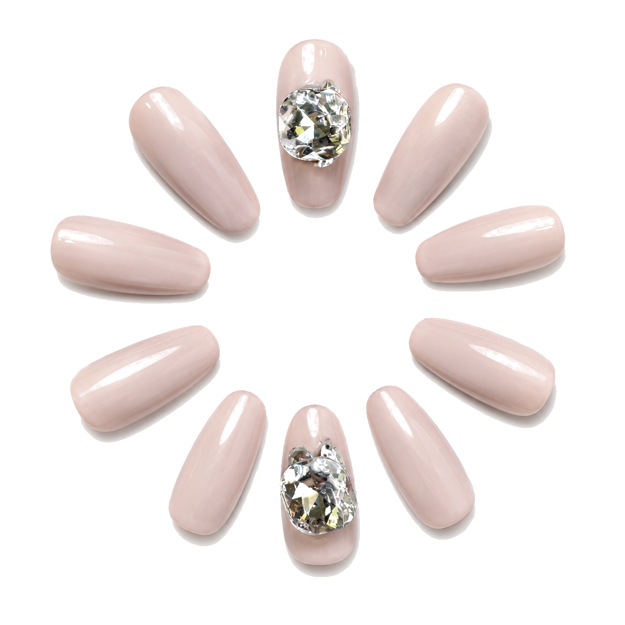 M-008-F Handmade Cat Eye Medium Pointed Oval Press-On Nails - White background two-hand styling view - UB2 BEAUTY