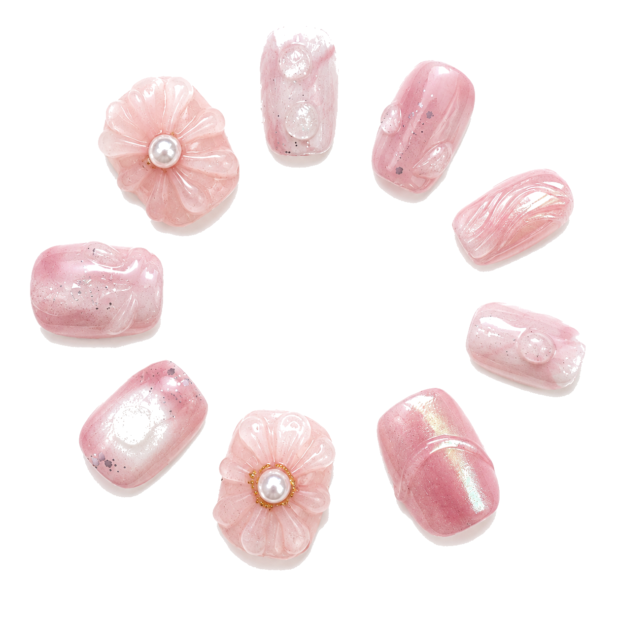 M-009-B Handmade Cat Eye Short Squoval Press-On Nails - White background front view - UB2 BEAUTY