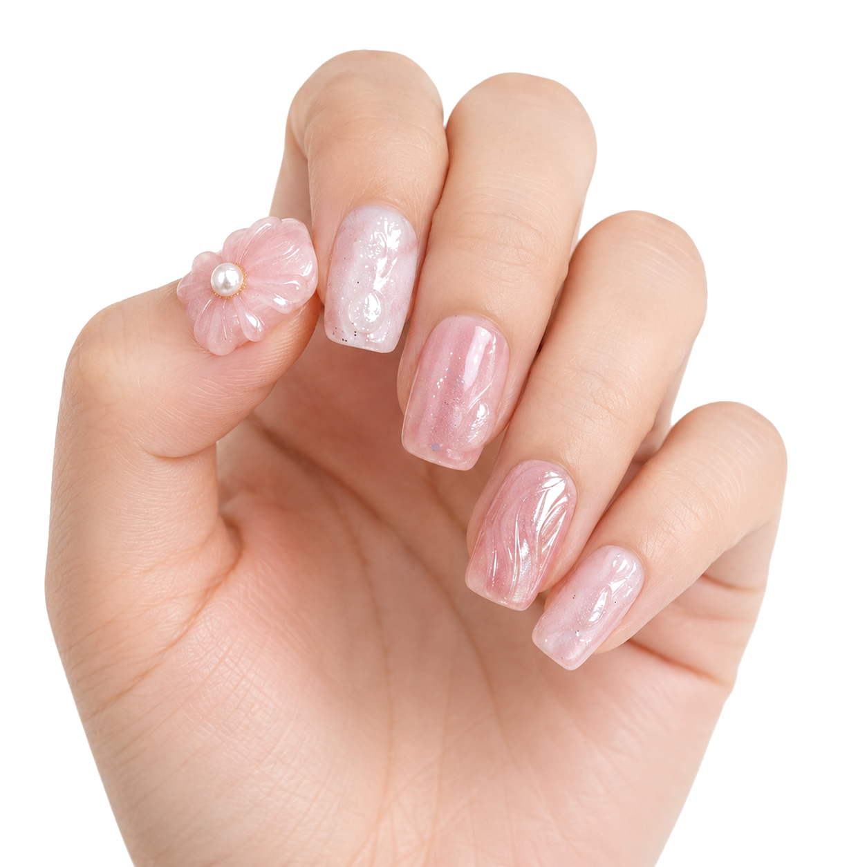 M-009-B Handmade Cat Eye Short Squoval Press-On Nails - White background circular layout view - UB2 BEAUTY