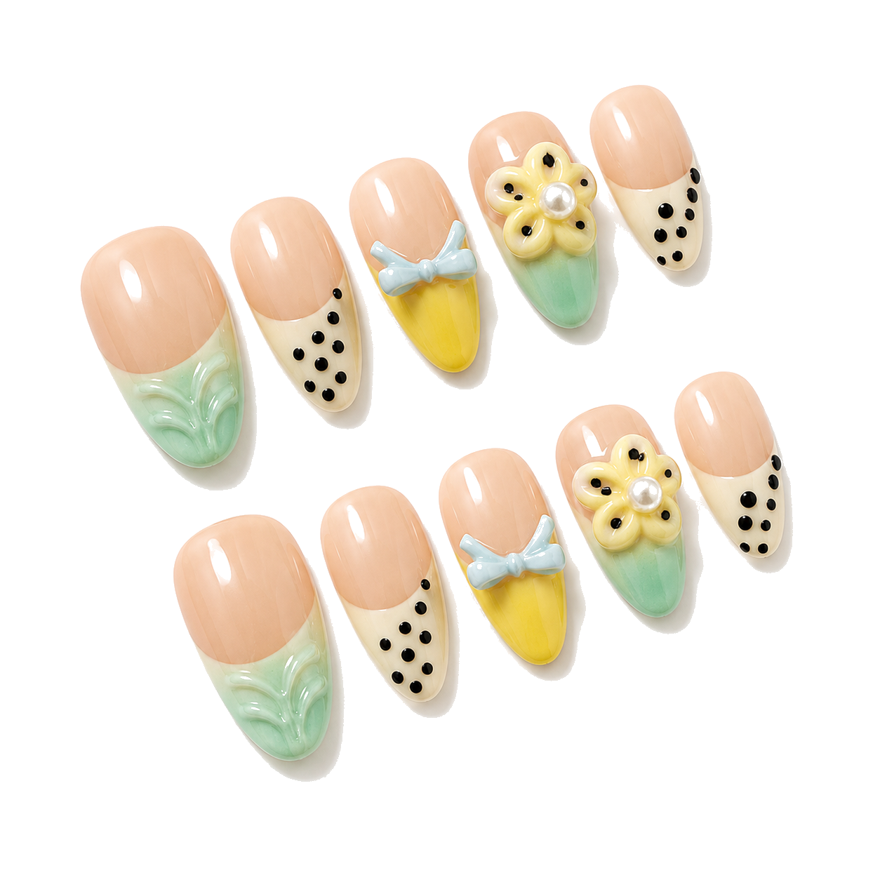 M-010-C Handmade Cat Eye Short Almond Press-On Nails - White background 45-degree side view - UB2 BEAUTY