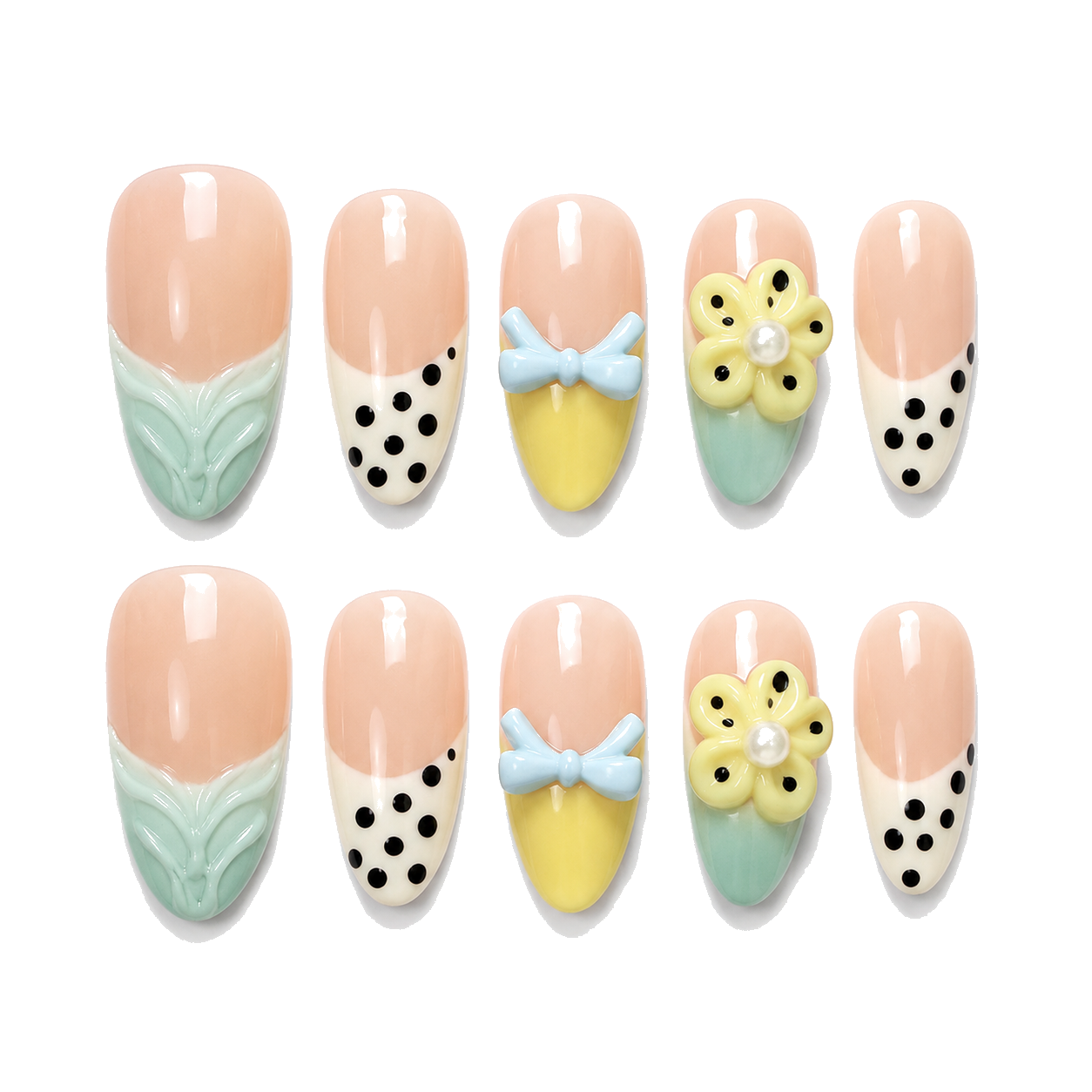 M-010-C Handmade Cat Eye Short Almond Press-On Nails - White background circular layout view - UB2 BEAUTY