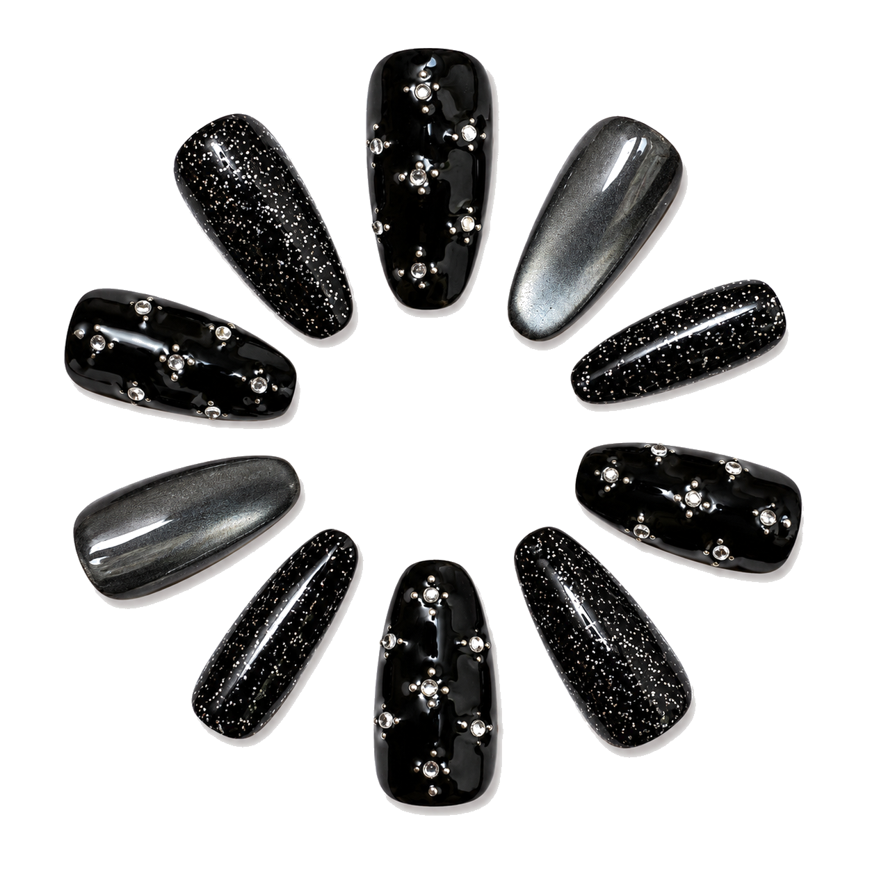 S-001-B Handmade Glitter Short Squoval Press-On Nails - White background front view - UB2 BEAUTY